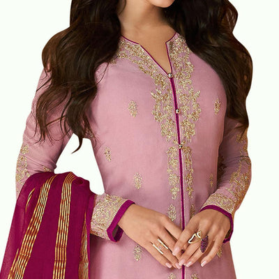 Groovy Pink Colored Partywear Embroidered Georgette Suit