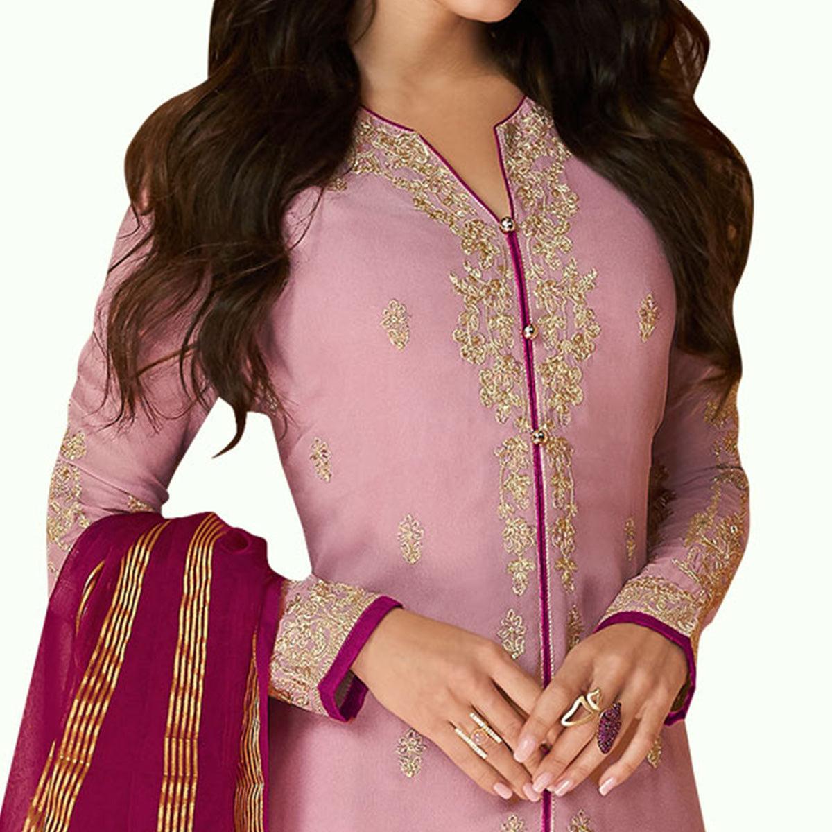Groovy Pink Colored Partywear Embroidered Georgette Suit