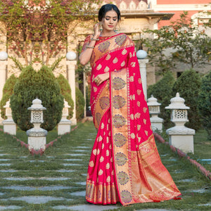 Groovy Pink Coloured Partywear Woven Silk Saree