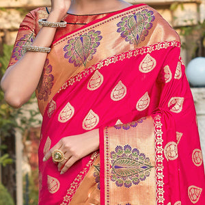 Groovy Pink Coloured Partywear Woven Silk Saree