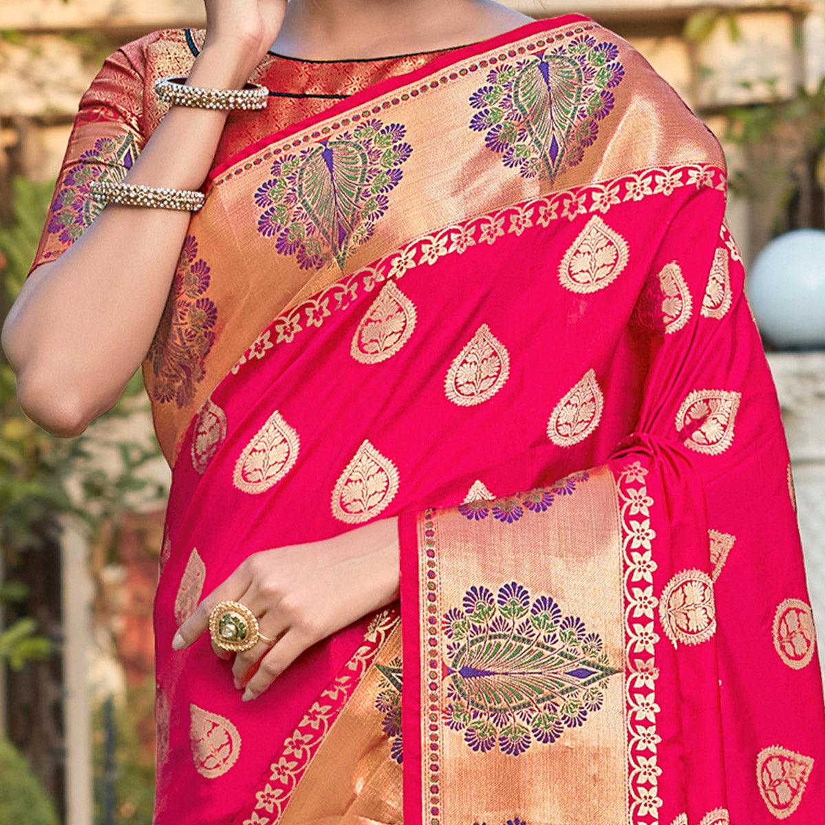 Groovy Pink Coloured Partywear Woven Silk Saree
