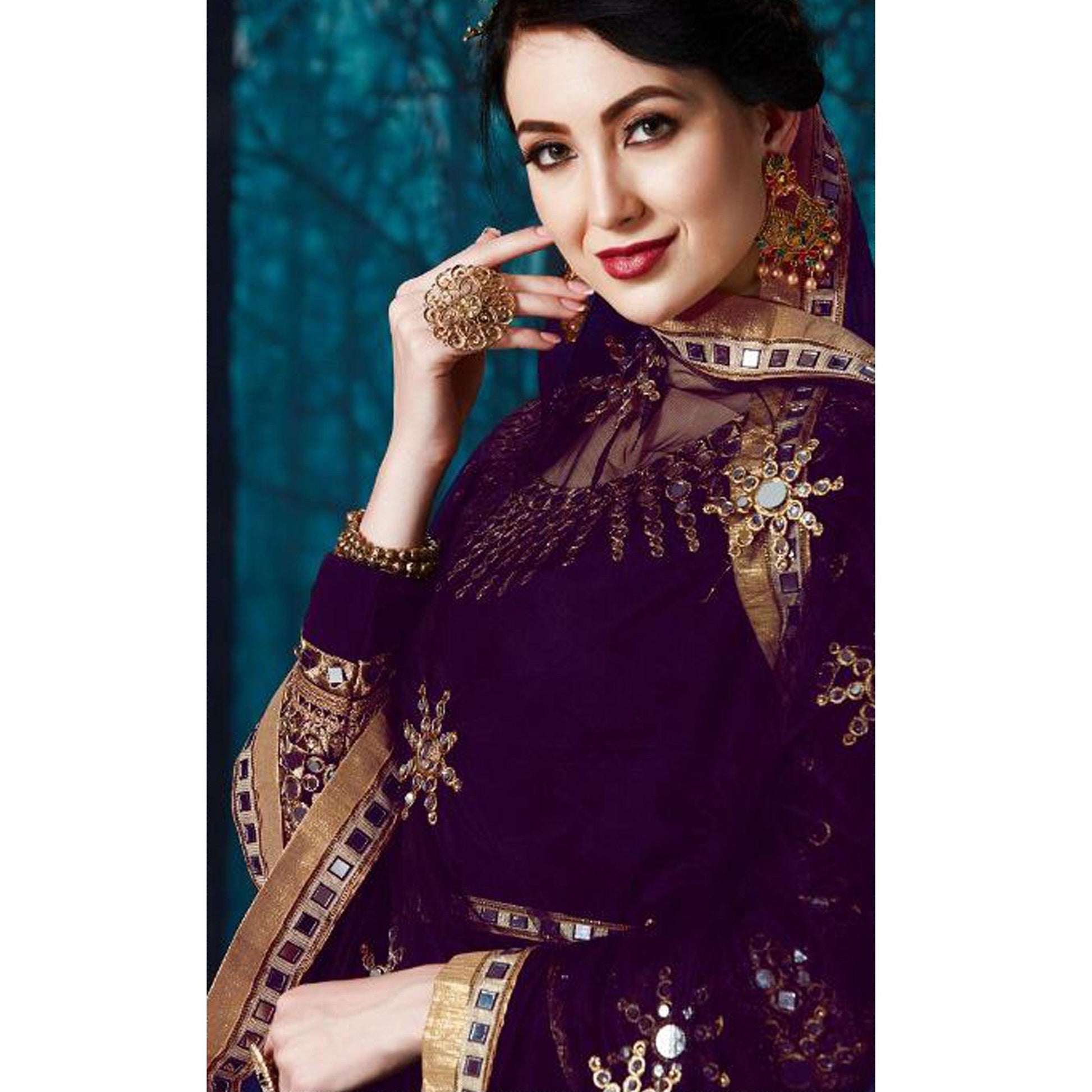 Groovy Purple Colored Partywear Embroidered Georgette Anarkali Suit