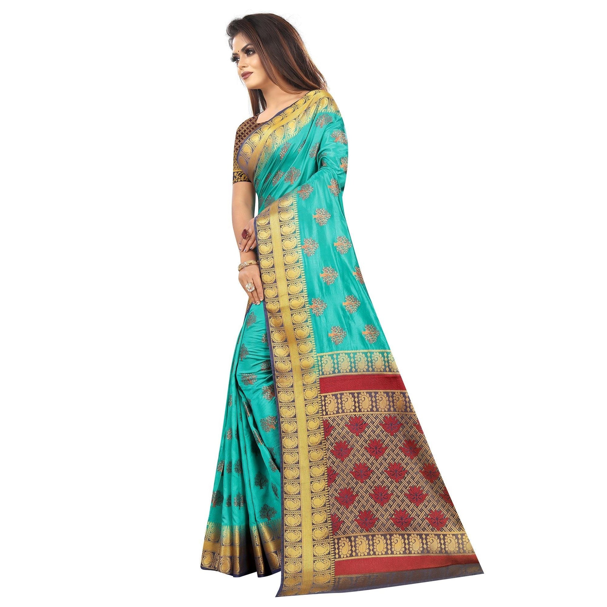 Groovy Rama Colored Festive Wear Woven Art Silk Saree