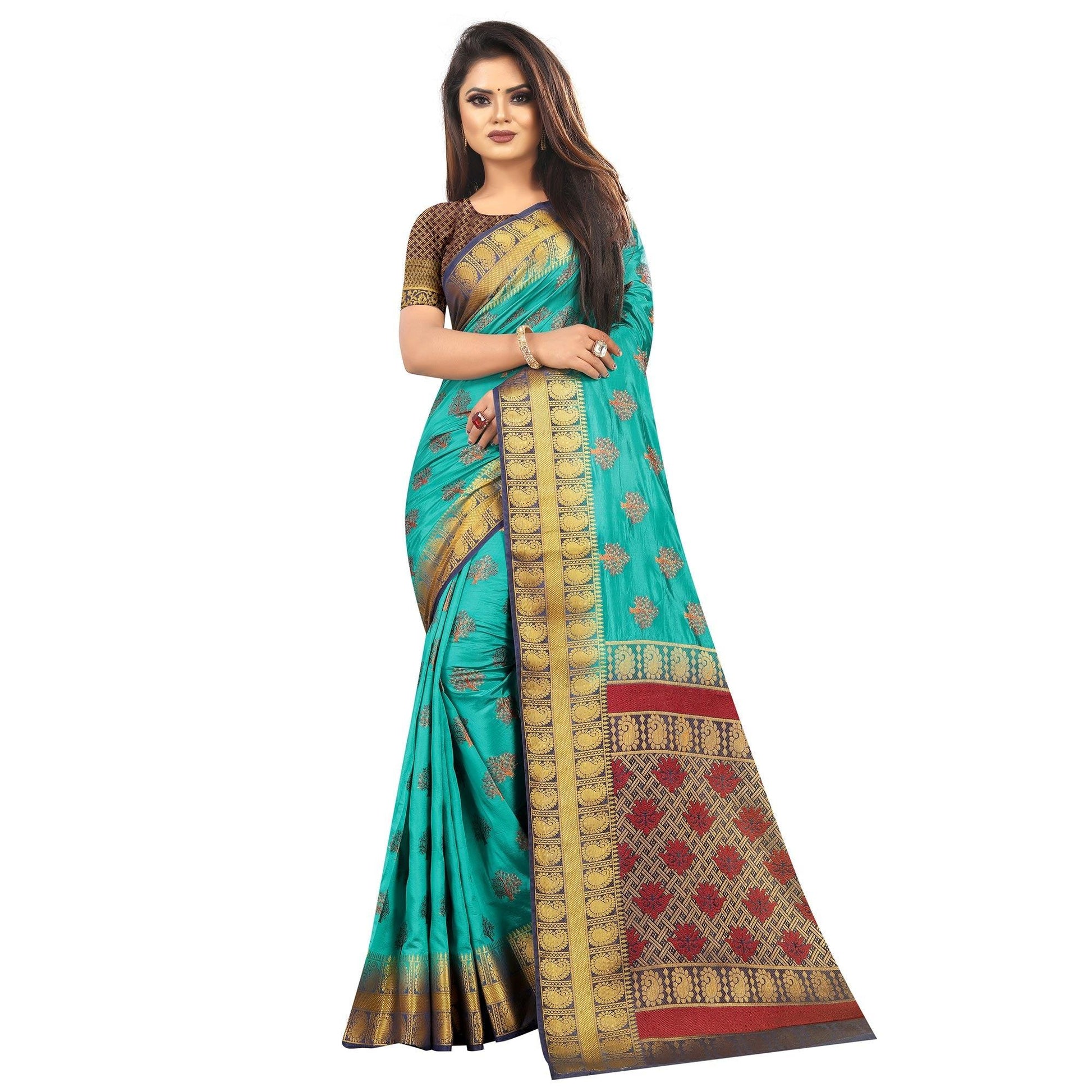 Groovy Rama Colored Festive Wear Woven Art Silk Saree