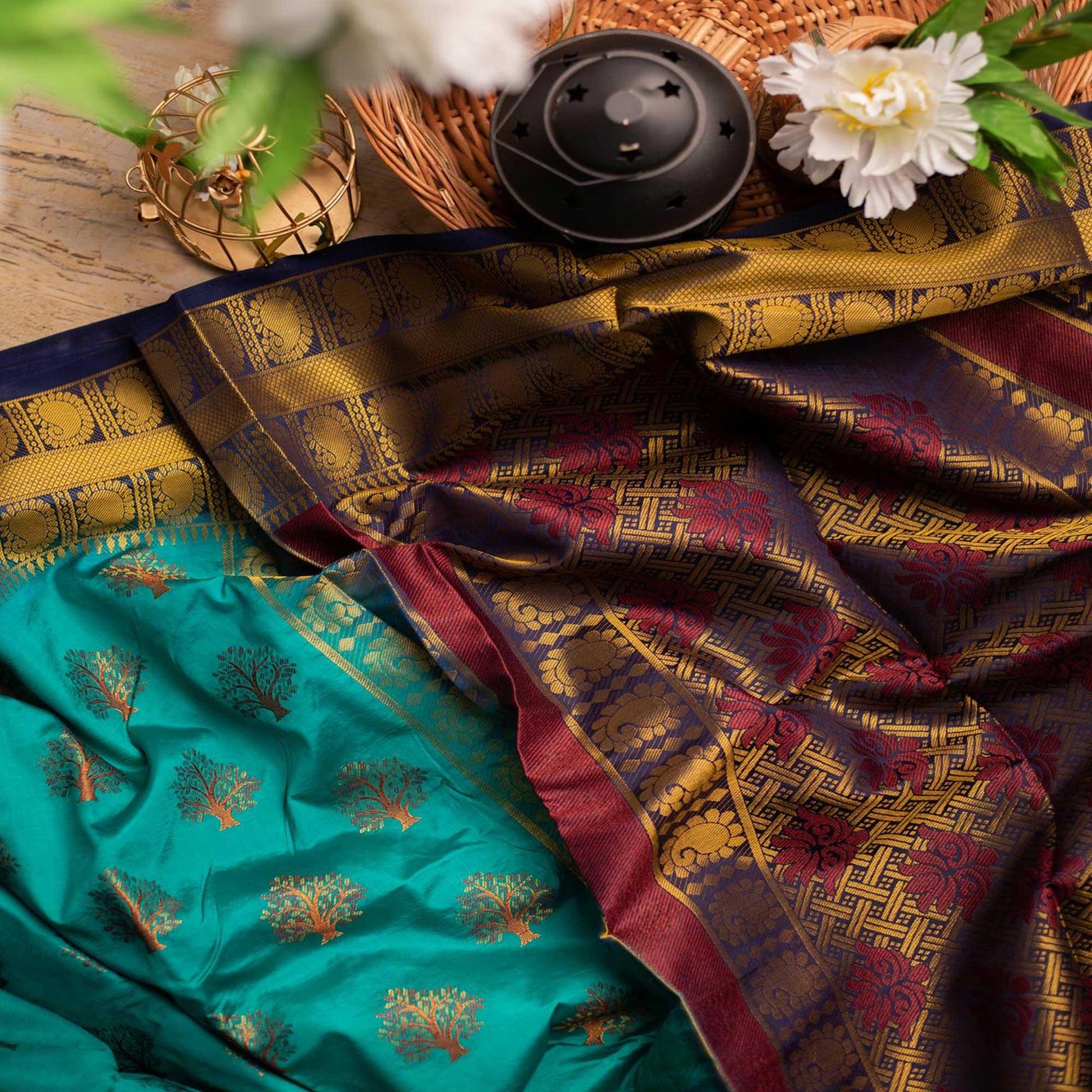 Groovy Rama Colored Festive Wear Woven Art Silk Saree