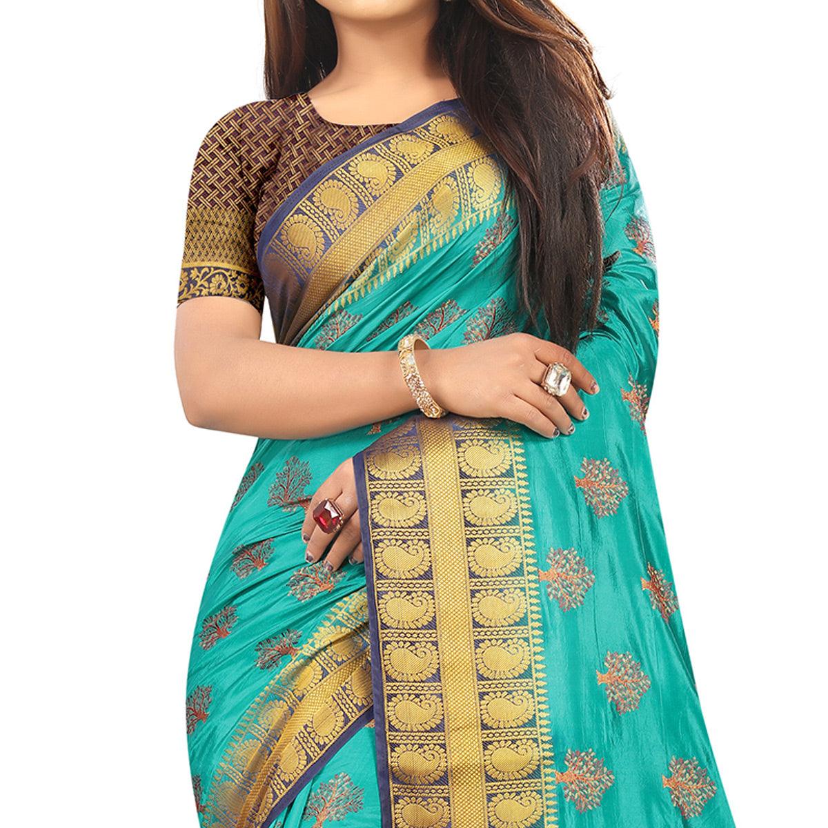 Groovy Rama Colored Festive Wear Woven Art Silk Saree