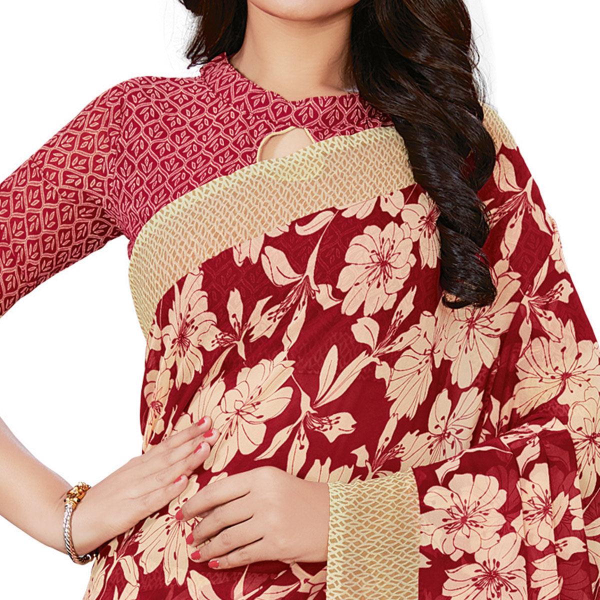Groovy Red Colored Casual Wear Printed Georgette Saree