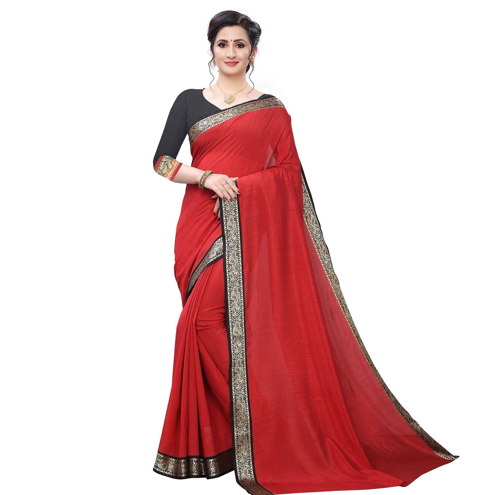 Groovy Red Colored Festive Wear Woven Vichitra Silk Saree