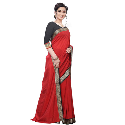 Groovy Red Colored Festive Wear Woven Vichitra Silk Saree