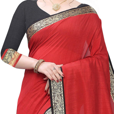 Groovy Red Colored Festive Wear Woven Vichitra Silk Saree