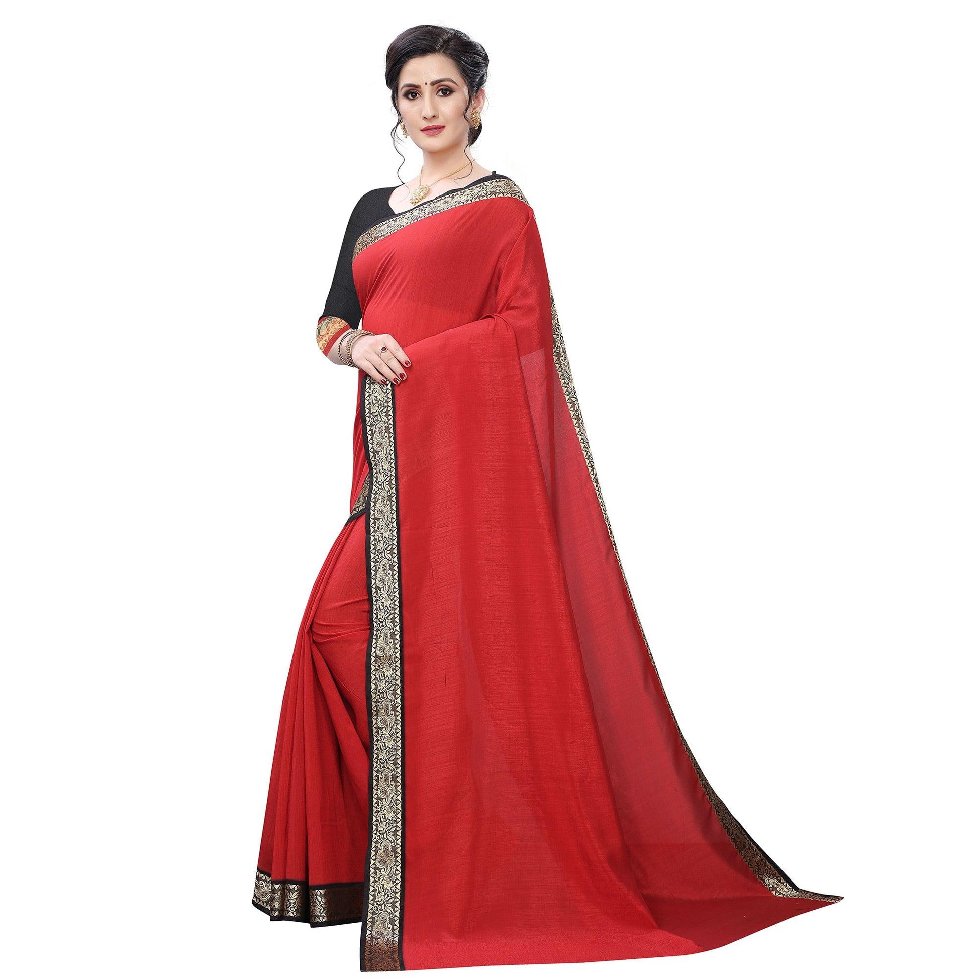 Groovy Red Colored Festive Wear Woven Vichitra Silk Saree