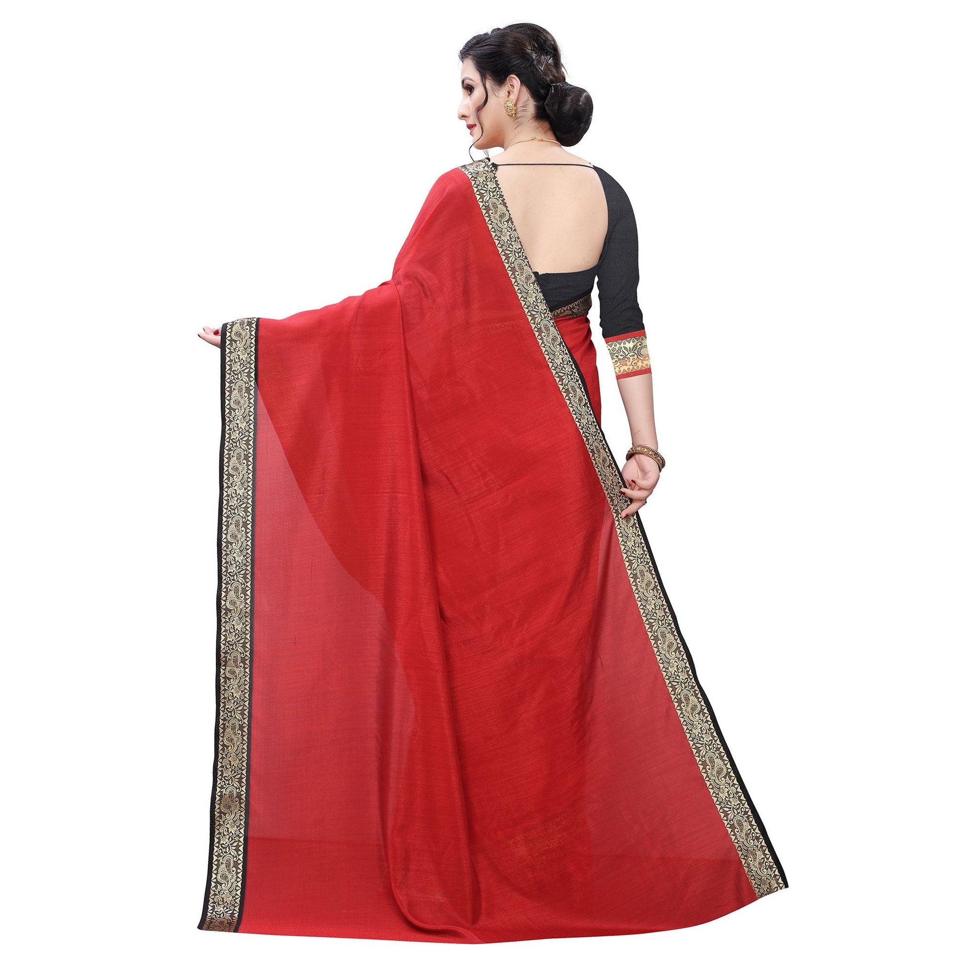 Groovy Red Colored Festive Wear Woven Vichitra Silk Saree