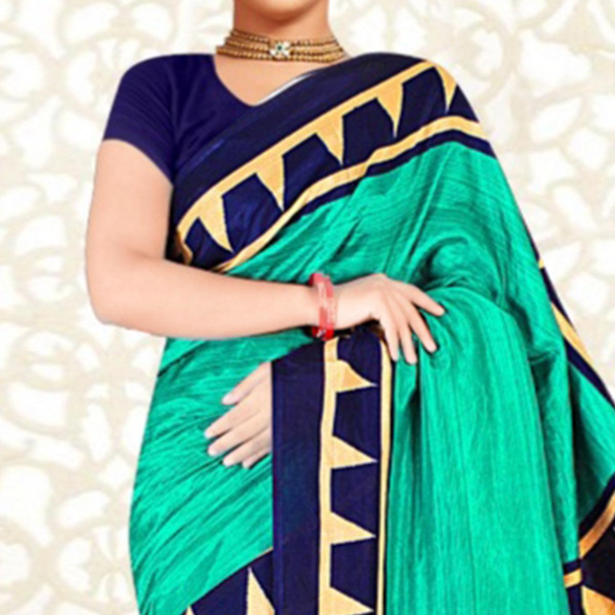 Groovy Turquoise Green Colored Casual Printed Tussar Silk Saree