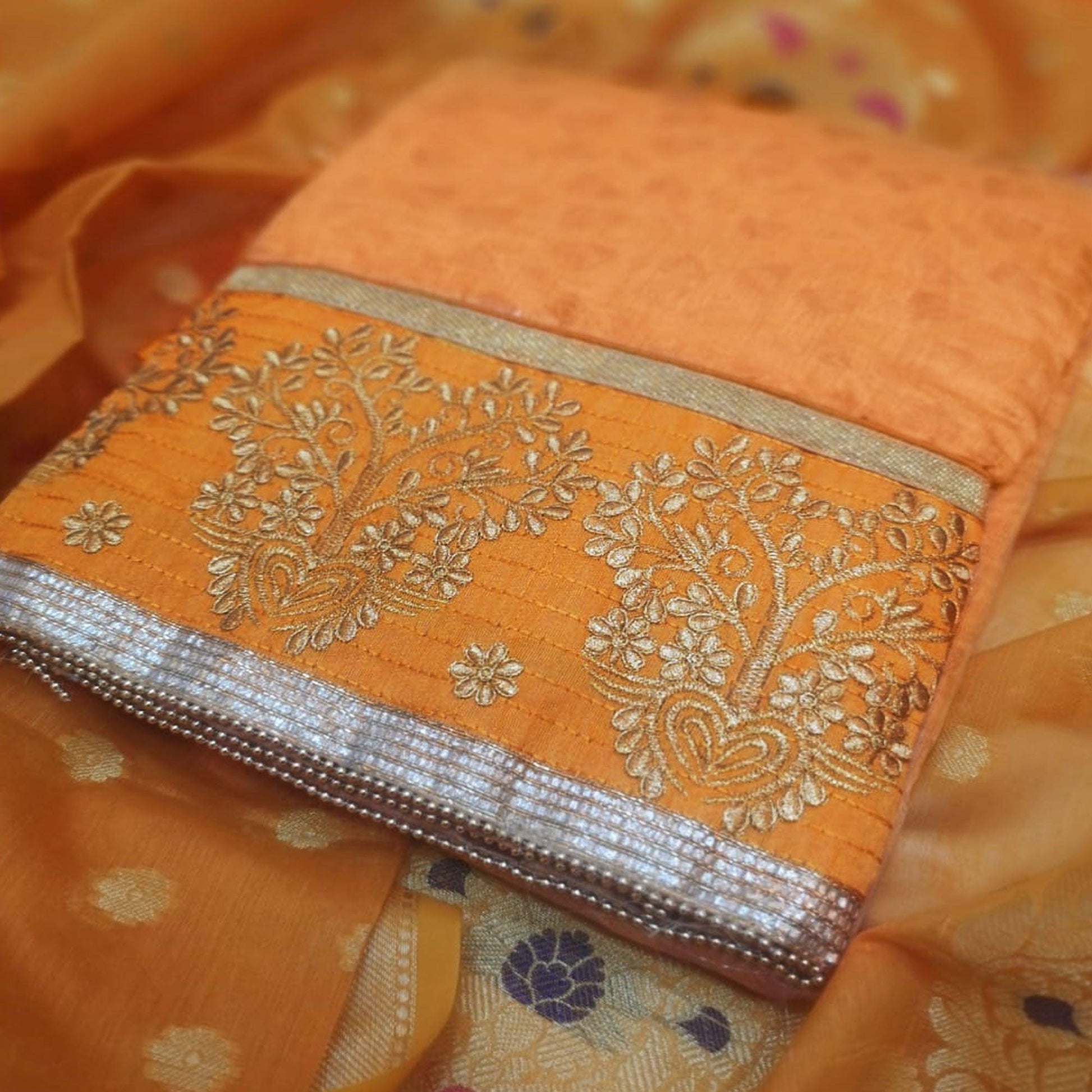 Groovy Yellow Colored Casual Wear Embroidered Cotton Dress Material