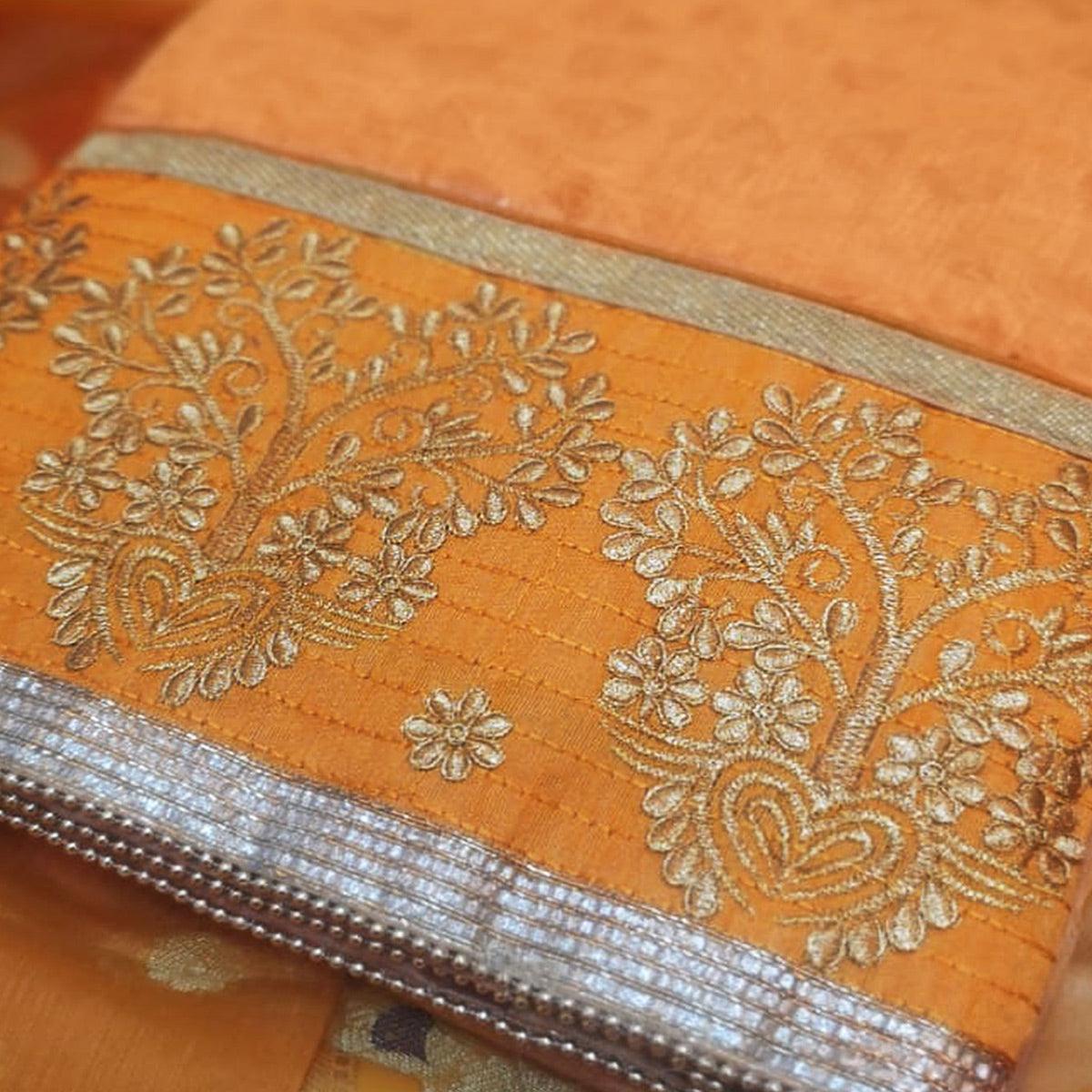 Groovy Yellow Colored Casual Wear Embroidered Cotton Dress Material