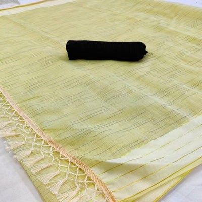 Groovy Yellow Colored Casual Wear Solid Cotton Saree