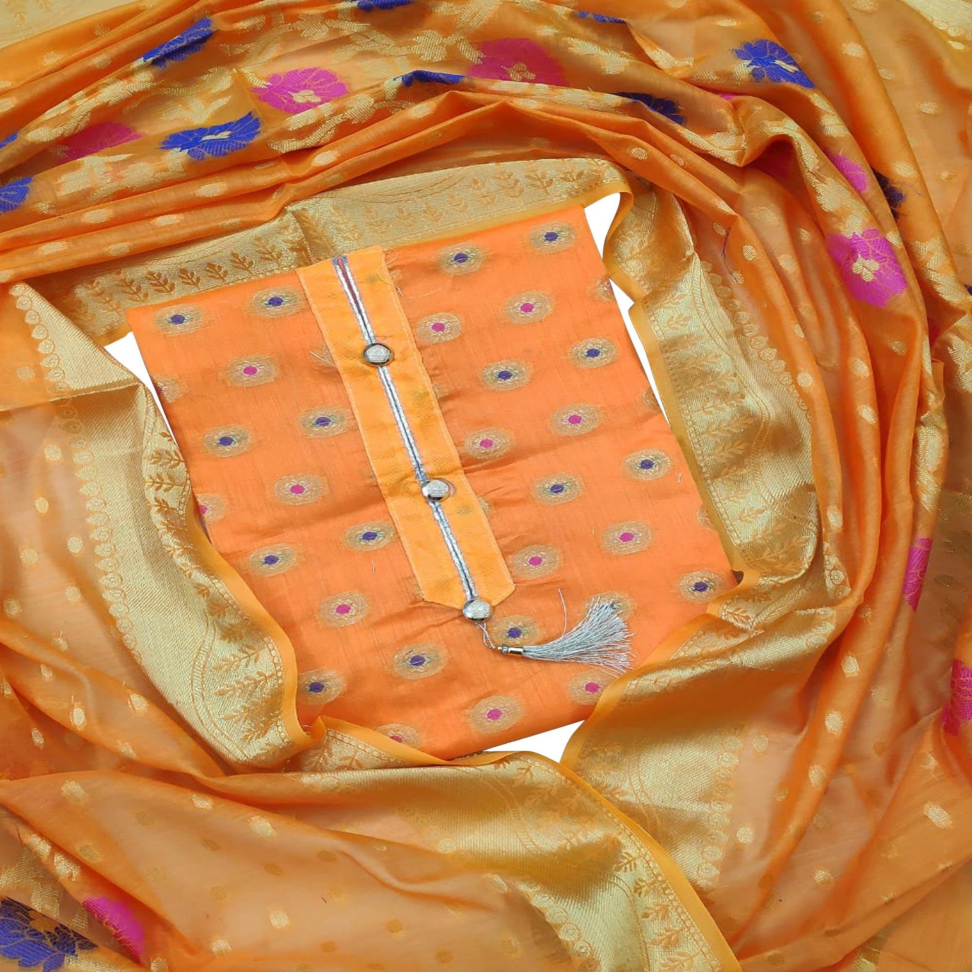 Groovy Yellow Colored Festive Wear Woven Banarasi Silk Dress Material