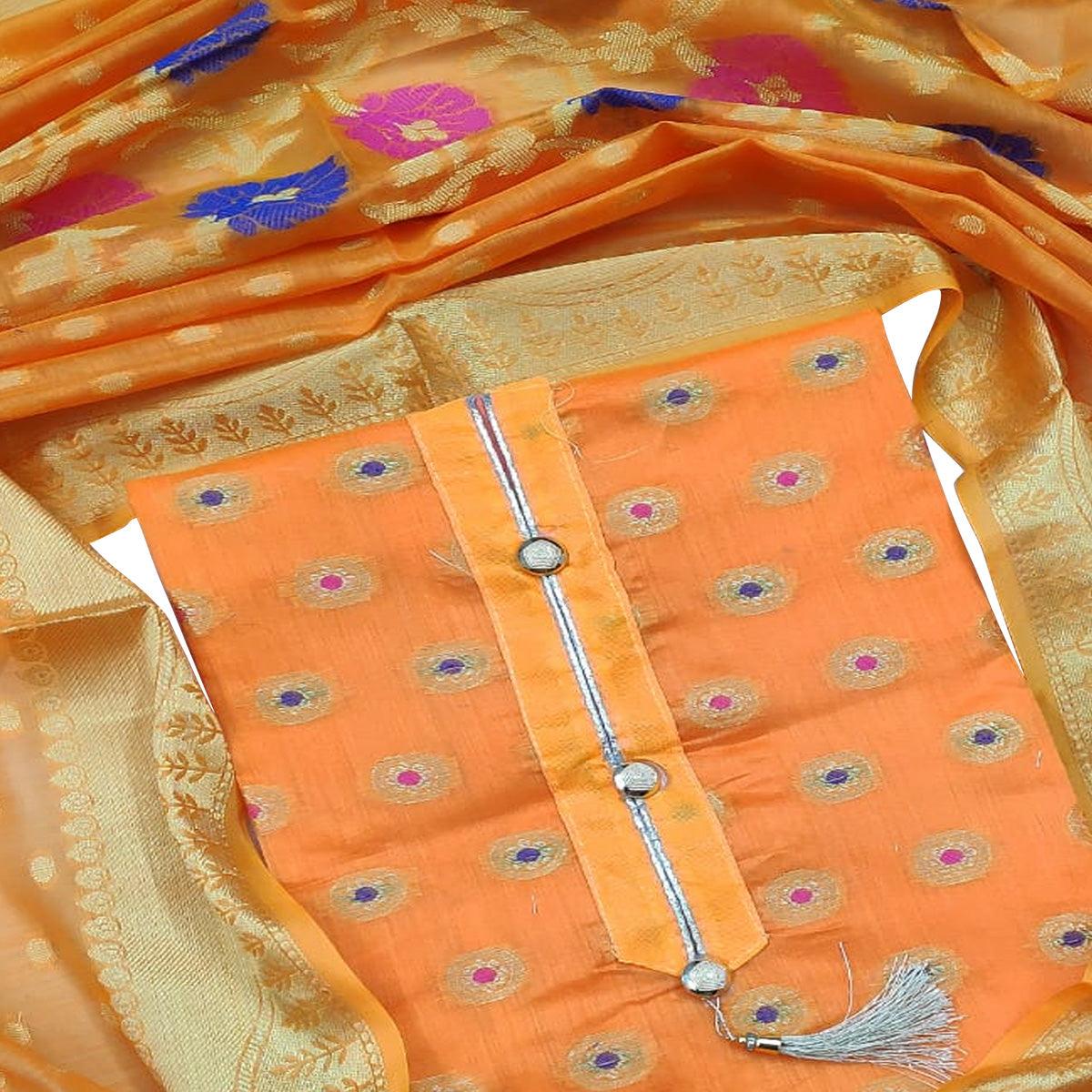 Groovy Yellow Colored Festive Wear Woven Banarasi Silk Dress Material