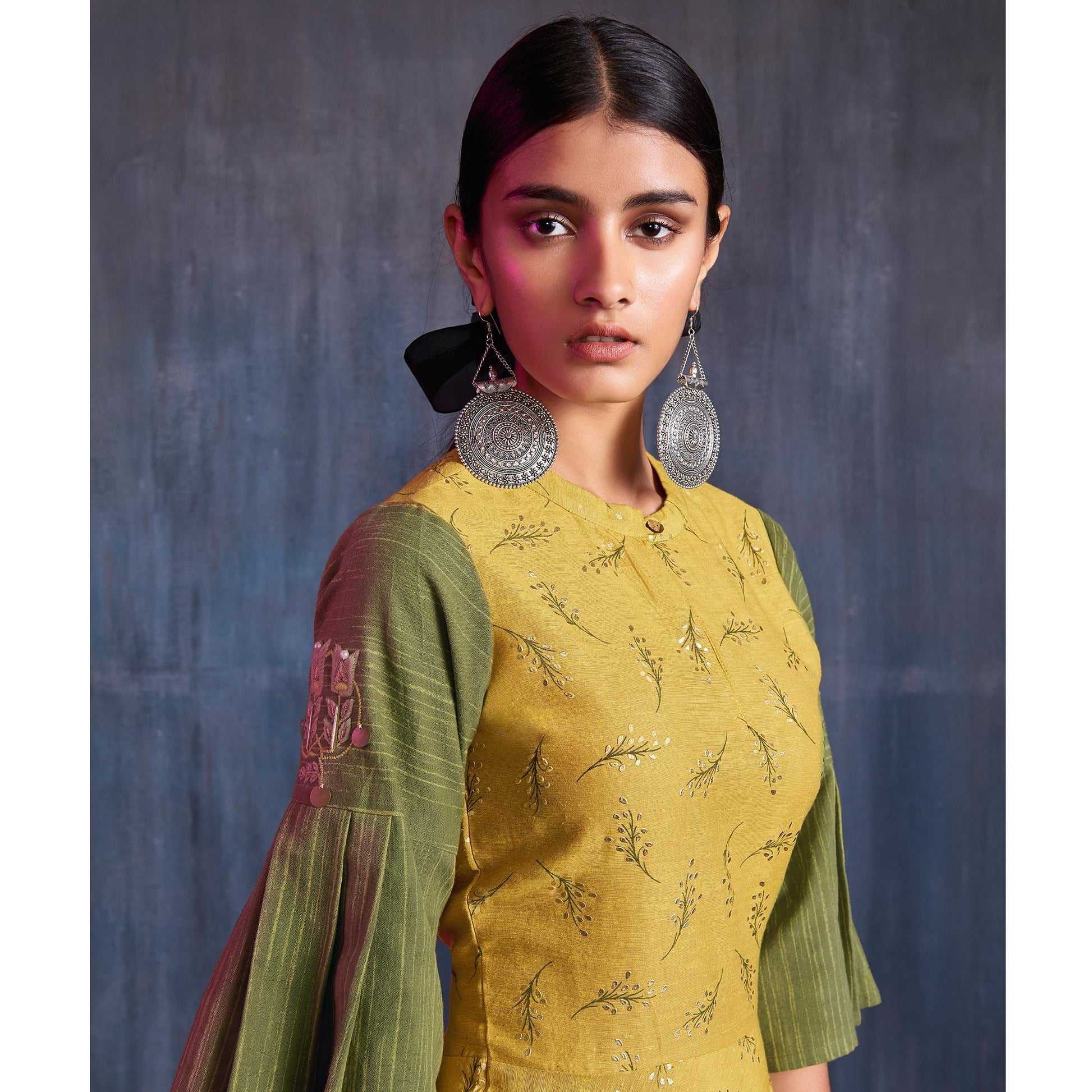 Groovy Yellow-Green Colored Partywear Embroidered Viscose Gown