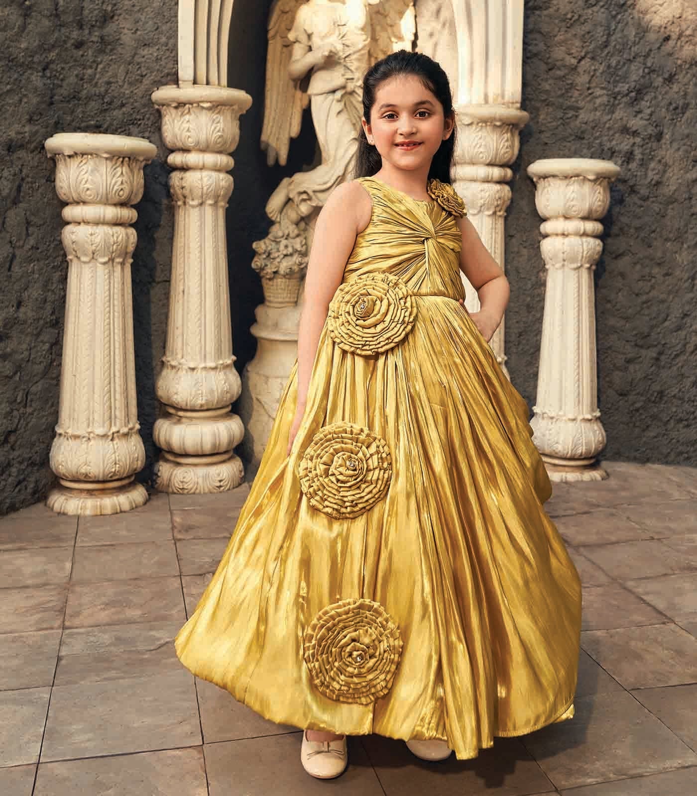 Mustard Yellow Kids Flared Gown