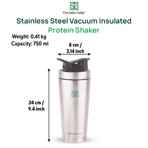 Vacuum Insulated Stainless Steel Gym Shaker Bottle with Steel Agitator for Pre/Post Workout, 750ml