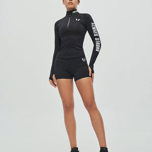 Half Zip Long Sleeve Top - Black