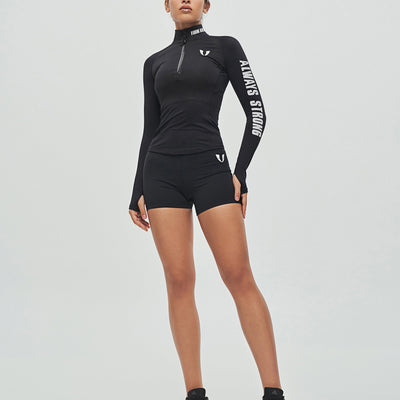 Half Zip Long Sleeve Top - Black