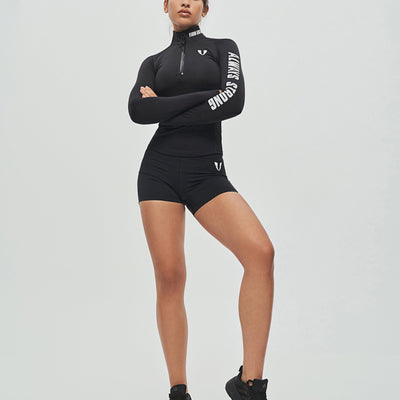 Half Zip Long Sleeve Top - Black