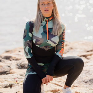 Half Zip Long Sleeve Top - Green Camo