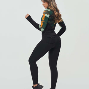 Half Zip Long Sleeve Top - Green Camo