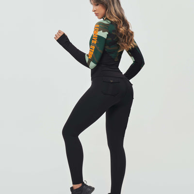 Half Zip Long Sleeve Top - Green Camo