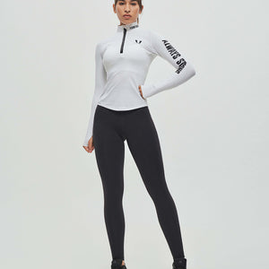 Half Zip Long Sleeve Top - White