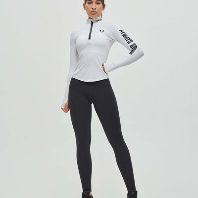 Half Zip Long Sleeve Top - White