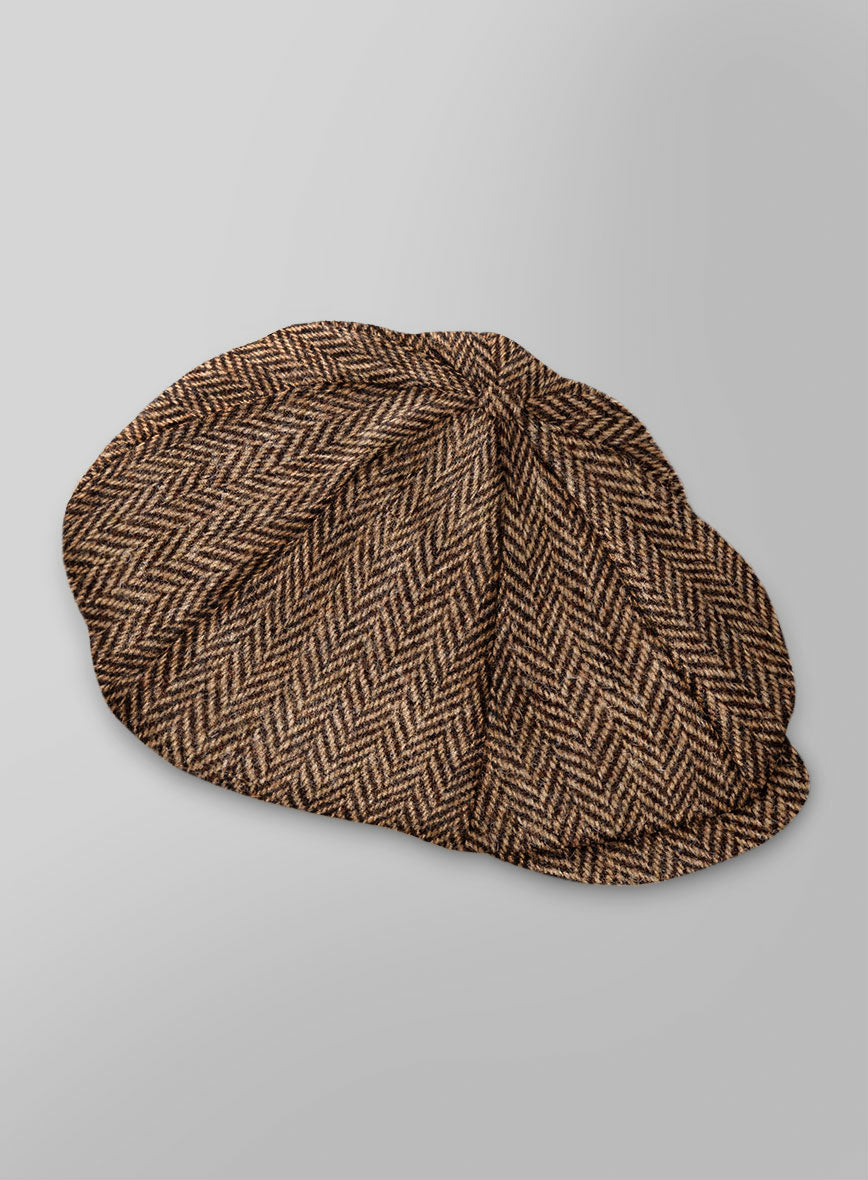 Harris Tweed Irish Brown Herringbone Newsboy Cap