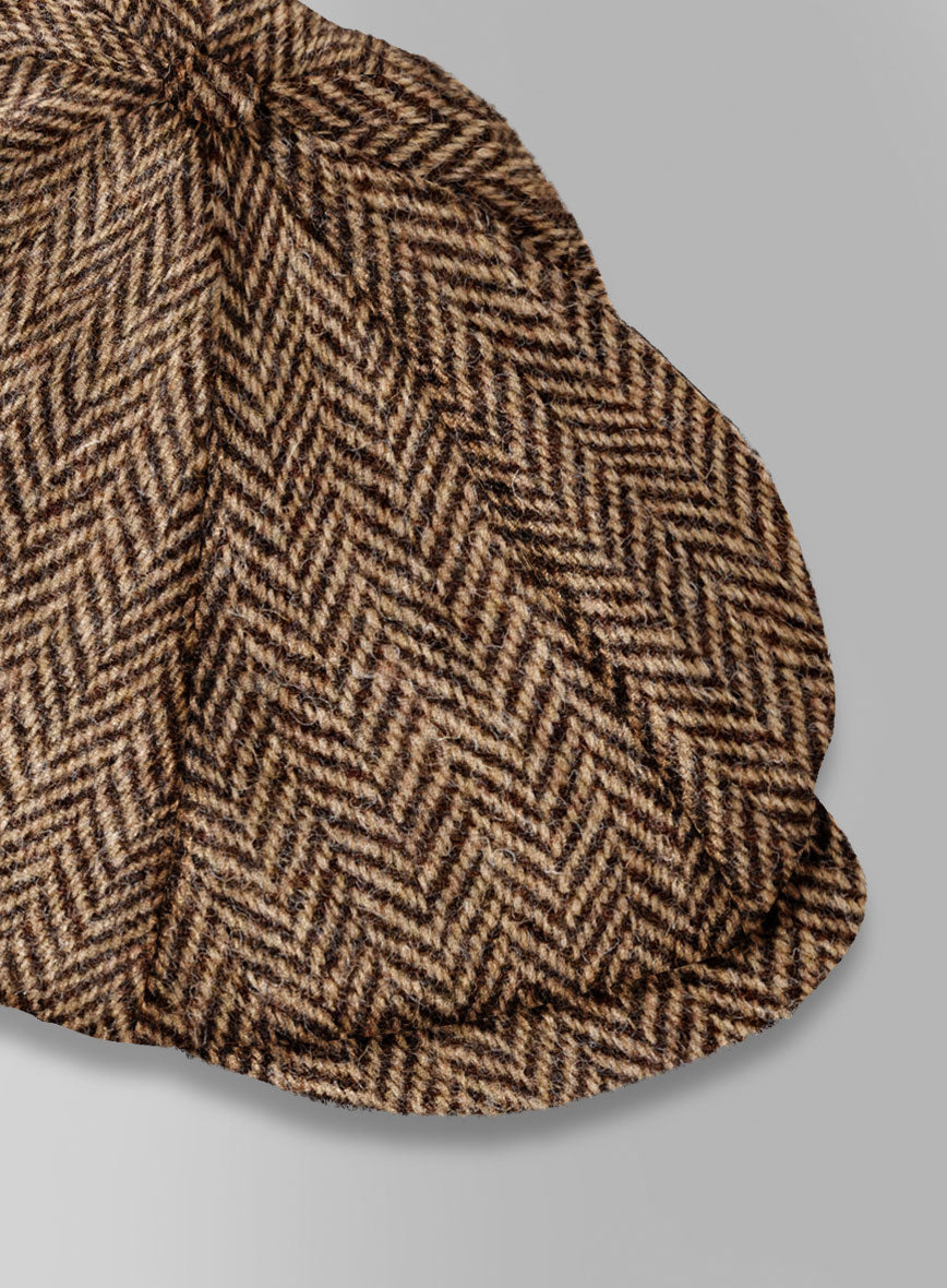 Harris Tweed Irish Brown Herringbone Newsboy Cap