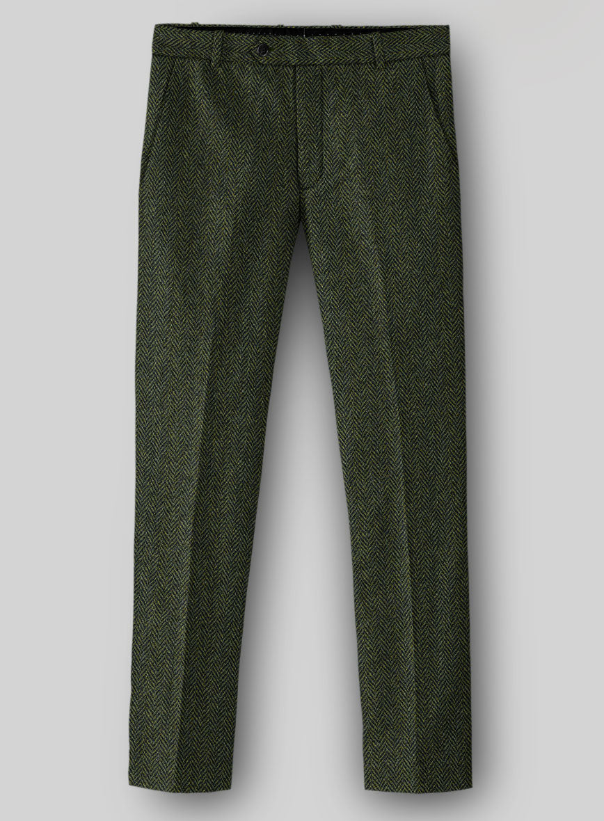 Harris Tweed Forest Green Herringbone Pants