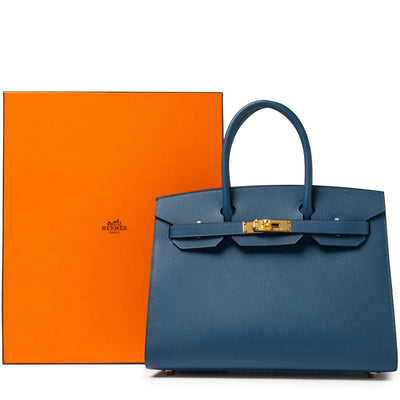 Hermès Paris Sellier Birkin 30 Deep Blue Epsom Leather Gold Hardware