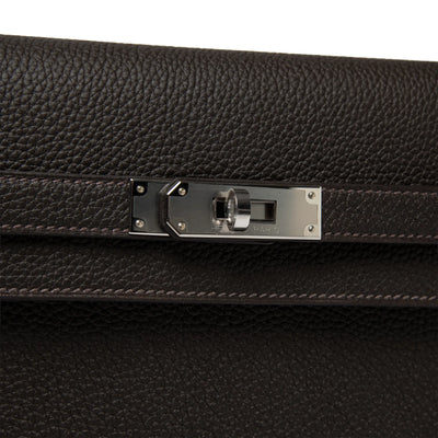 Hermes Kelly Depeches 25 Negonda Calfskin Bai Brun Palladium Hardware
