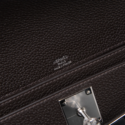 Hermes Kelly Depeches 25 Negonda Calfskin Bai Brun Palladium Hardware