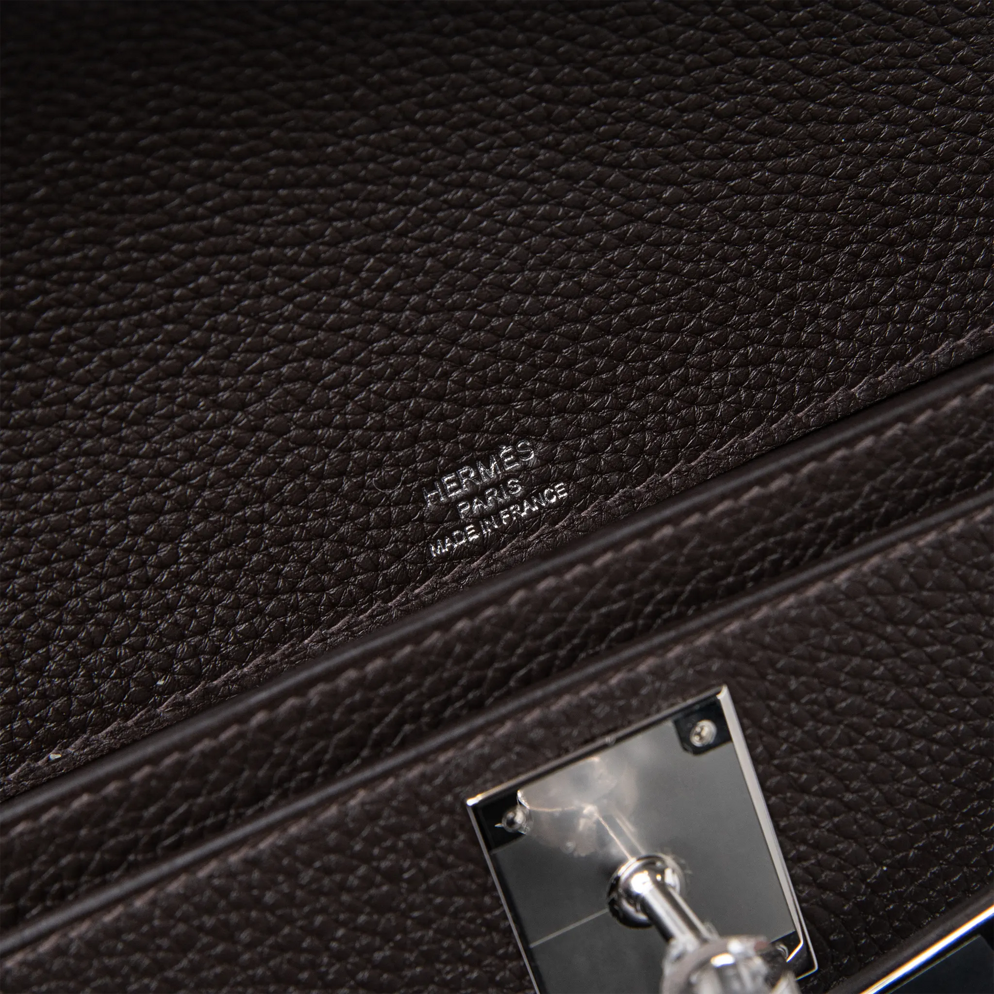Hermes Kelly Depeches 25 Negonda Calfskin Bai Brun Palladium Hardware