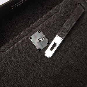 Hermes Kelly Depeches 25 Negonda Calfskin Bai Brun Palladium Hardware