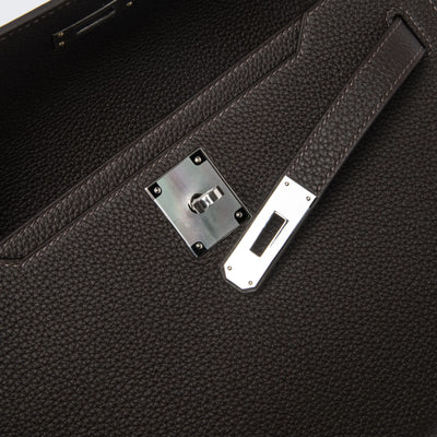 Hermes Kelly Depeches 25 Negonda Calfskin Bai Brun Palladium Hardware