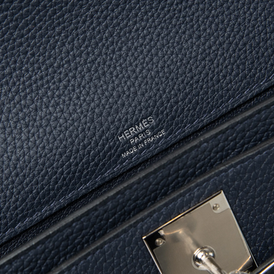Hermes Kelly Depeches 25 Togo Calfskin Blue Nuit Palladium Hardware