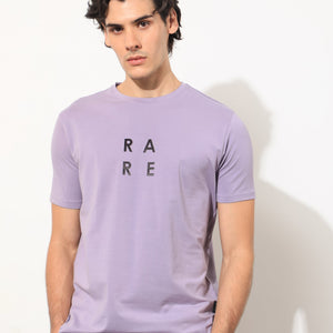 Rare Rabbit Mens Lalyy Purple Cotton Lycra Fabric Short Sleeves Slim Fit T-Shirt