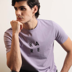 Rare Rabbit Mens Lalyy Purple Cotton Lycra Fabric Short Sleeves Slim Fit T-Shirt