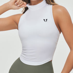 High Neck Athletic Tank - White