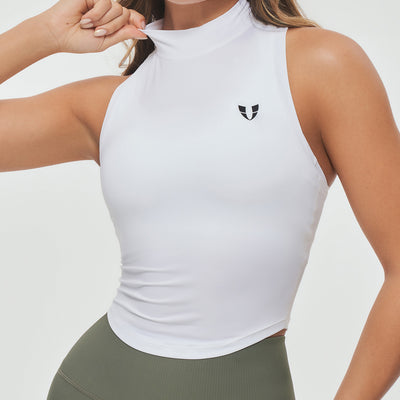 High Neck Athletic Tank - White