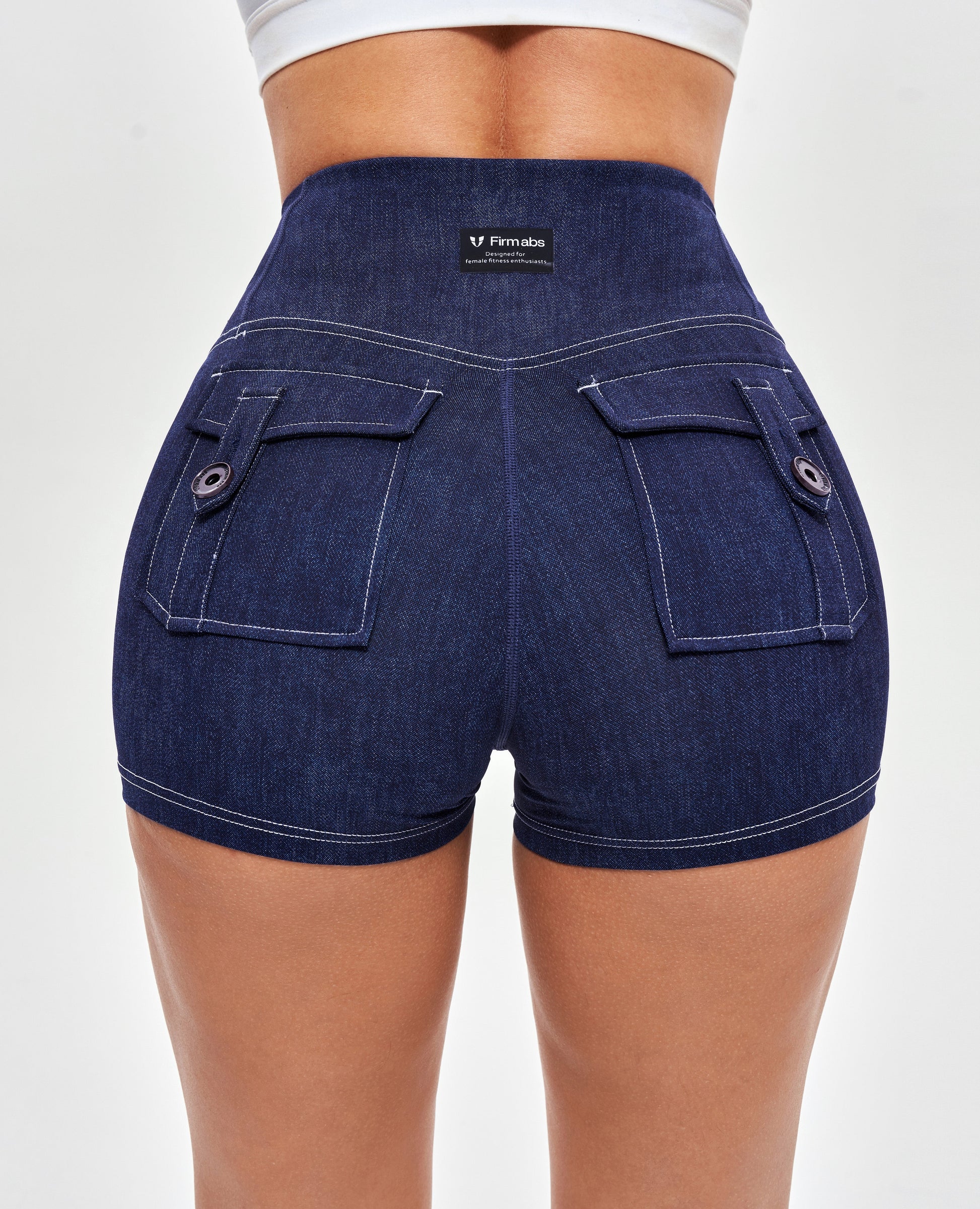 High Waist Cargo Shorts - Denim Blue
