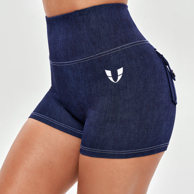 High Waist Cargo Shorts - Denim Blue