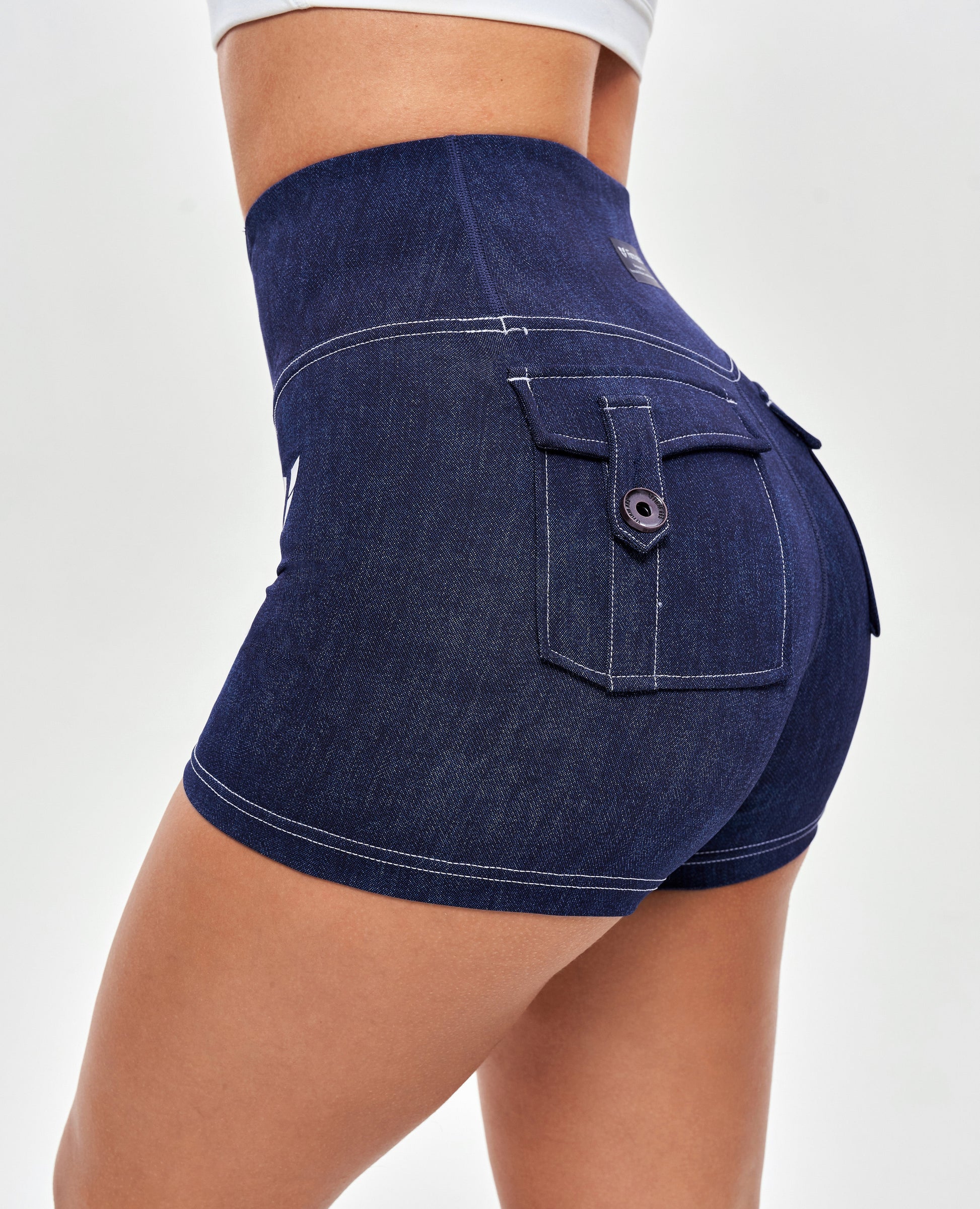 High Waist Cargo Shorts - Denim Blue
